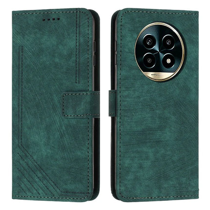 For Realme 13+ 5G / 13 Pro 5G (China) Case Imprinted Lines Leather Phone Cover Folding Stand - Green