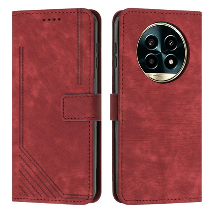 For Realme 13+ 5G / 13 Pro 5G (China) Case Imprinted Lines Leather Phone Cover Folding Stand - Red