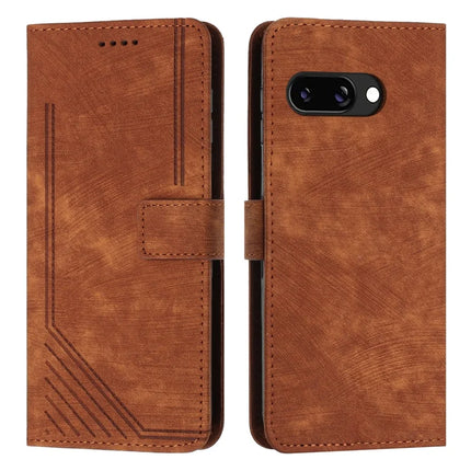 For Google Pixel 9a Case Imprinted Lines Leather Phone Cover Folding Stand - Brown
