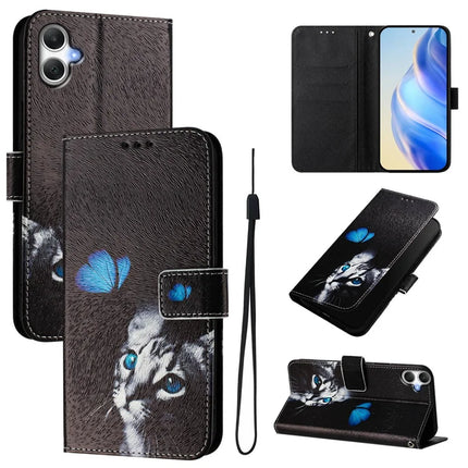 For Samsung Galaxy A06 Case Pattern Printing Wallet Phone Cover with Strap - Butterfly Kitten