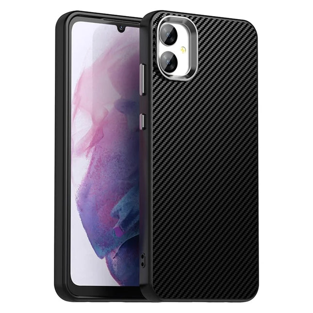 For Samsung Galaxy A05 4G / M05 4G / F05 Case Cell Phone Hybrid Back Cover Carbon Fiber Texture - Black
