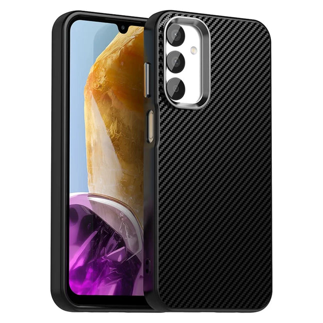 For Samsung Galaxy A05s 4G / M14 4G / F14 4G Case Cell Phone Hybrid Back Cover Carbon Fiber Texture - Black