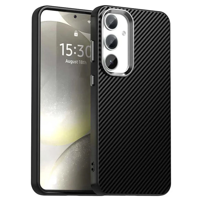 For Samsung Galaxy S23 FE Case Cell Phone Hybrid Back Cover Carbon Fiber Texture - Black