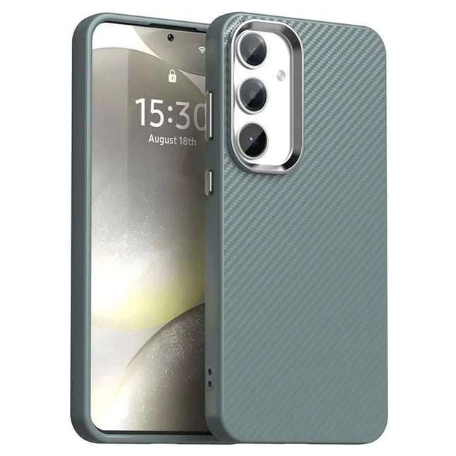 For Samsung Galaxy S23 FE Case Cell Phone Hybrid Back Cover Carbon Fiber Texture - Grey