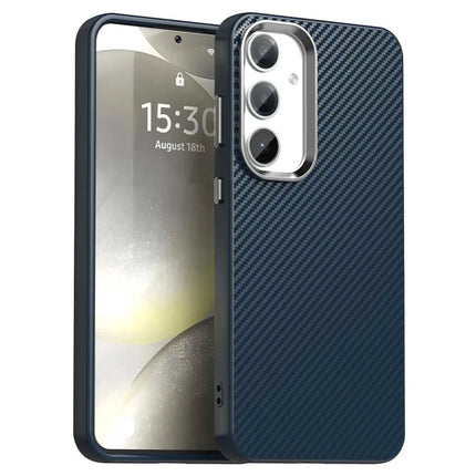 For Samsung Galaxy S23 FE Case Cell Phone Hybrid Back Cover Carbon Fiber Texture - Blue