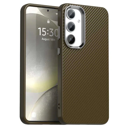 For Samsung Galaxy S23 FE Case Cell Phone Hybrid Back Cover Carbon Fiber Texture - Brown