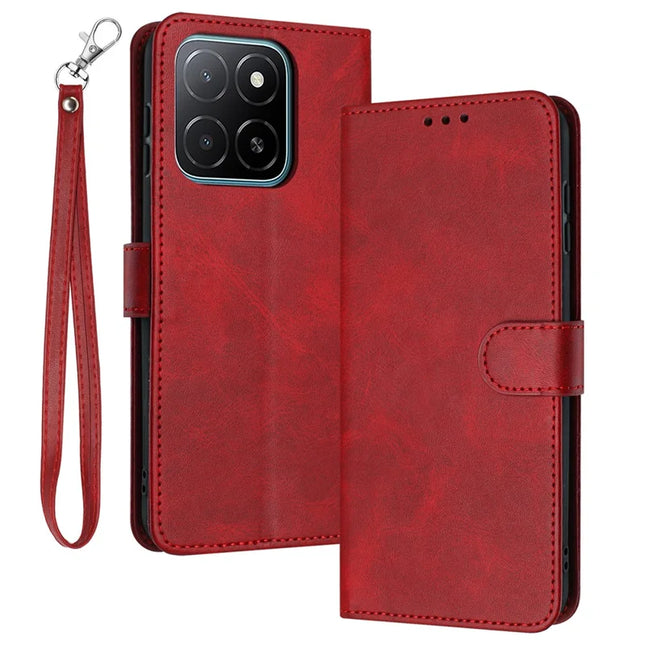 For Honor X5b / X5b Plus Case Flip Stand PU Leather Wallet Phone Cover Calf Texture - Red