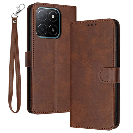 For Honor X5b / X5b Plus Case Flip Stand PU Leather Wallet Phone Cover Calf Texture - Brown