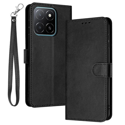 For Honor X5b / X5b Plus Case Flip Stand PU Leather Wallet Phone Cover Calf Texture - Black