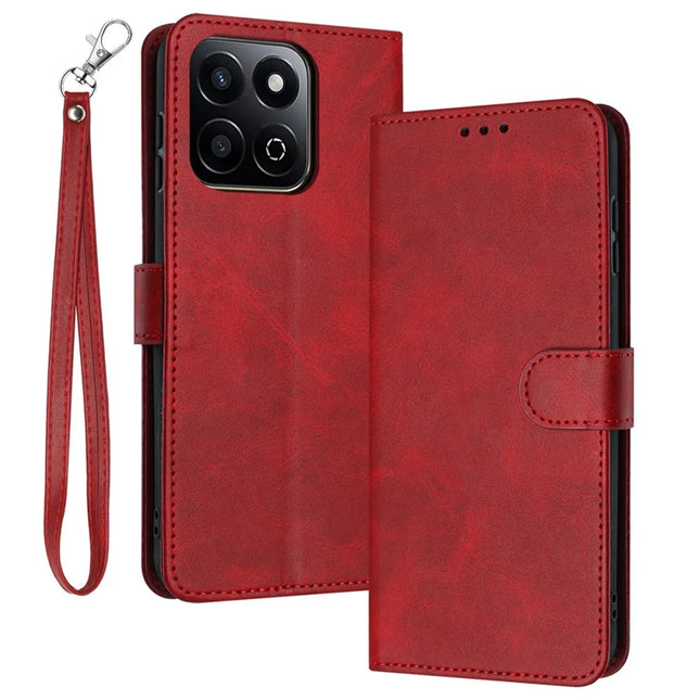 For Honor X7c 4G / 200 Smart 5G / Play 60 Plus 5G / Play 9T Case Flip Stand PU Leather Wallet Phone Cover Calf Texture - Red