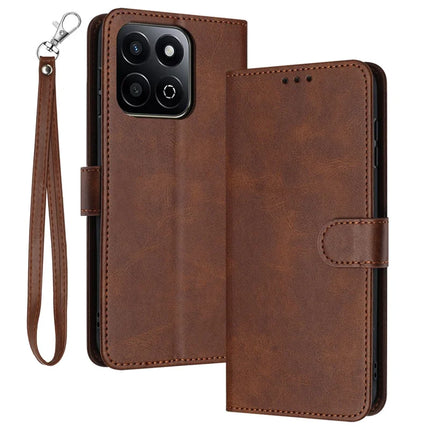 For Honor X7c 4G / 200 Smart 5G / Play 60 Plus 5G / Play 9T Case Flip Stand PU Leather Wallet Phone Cover Calf Texture - Brown