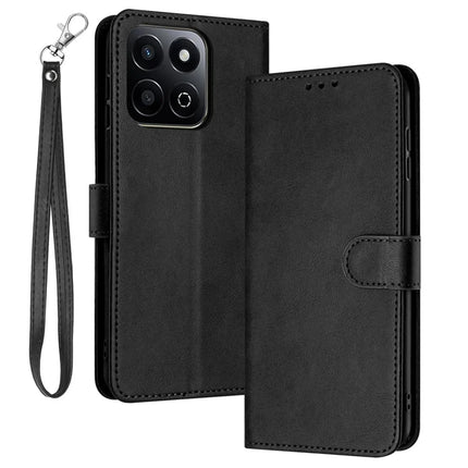 For Honor X7c 4G / 200 Smart 5G / Play 60 Plus 5G / Play 9T Case Flip Stand PU Leather Wallet Phone Cover Calf Texture - Black