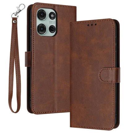 For Motorola Moto G75 5G Case Flip Stand PU Leather Wallet Phone Cover Calf Texture - Brown