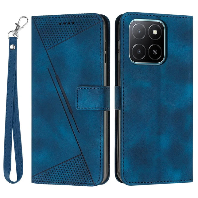 For Honor X5b / X5b Plus Case Handbag Imprinted Triangle Leather Phone Cover - Sapphire