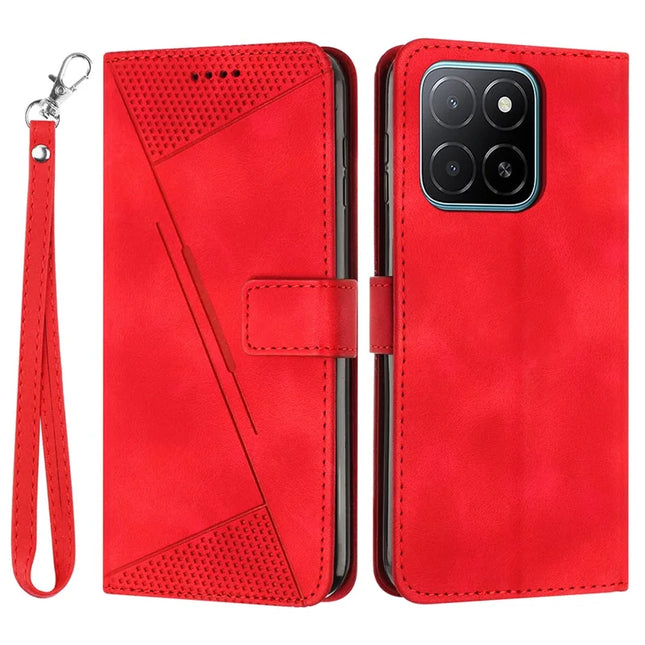 For Honor X5b / X5b Plus Case Handbag Imprinted Triangle Leather Phone Cover - Red