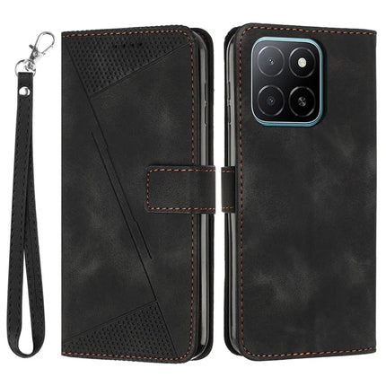 For Honor X5b / X5b Plus Case Handbag Imprinted Triangle Leather Phone Cover - Black