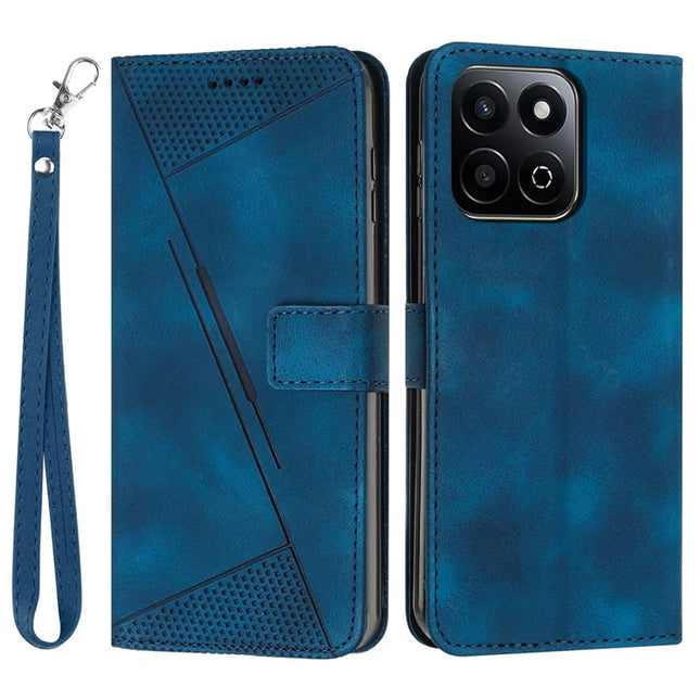 For Honor X7c 4G / 200 Smart 5G / Play 60 Plus 5G / Play 9T Case Handbag Imprinted Triangle Leather Phone Cover - Sapphire