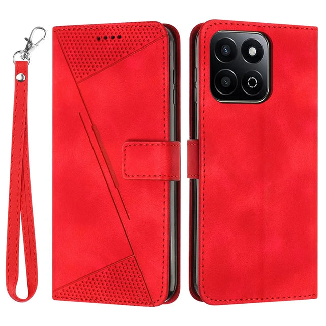 For Honor X7c 4G / 200 Smart 5G / Play 60 Plus 5G / Play 9T Case Handbag Imprinted Triangle Leather Phone Cover - Red