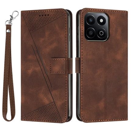 For Honor X7c 4G / 200 Smart 5G / Play 60 Plus 5G / Play 9T Case Handbag Imprinted Triangle Leather Phone Cover - Brown