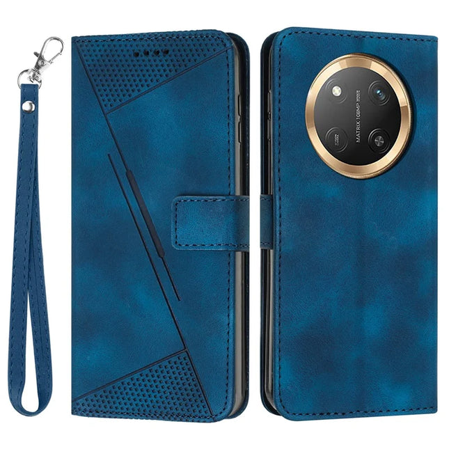 For Honor Magic7 Lite 5G / X9c 5G / X60 Pro 5G Case Handbag Imprinted Triangle Leather Phone Cover - Sapphire