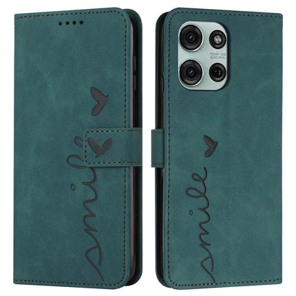 For Motorola Moto G75 5G Case Viewing Stand PU Leather Phone Cover Imprinted Pattern - Green