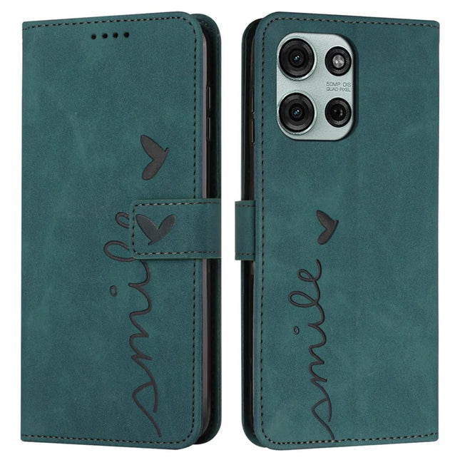 For Motorola Moto G75 5G Case Viewing Stand PU Leather Phone Cover Imprinted Pattern - Green