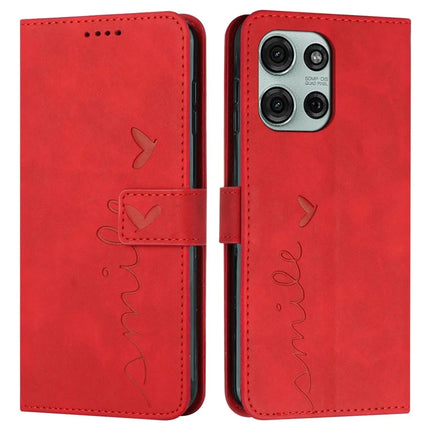 For Motorola Moto G75 5G Case Viewing Stand PU Leather Phone Cover Imprinted Pattern - Red