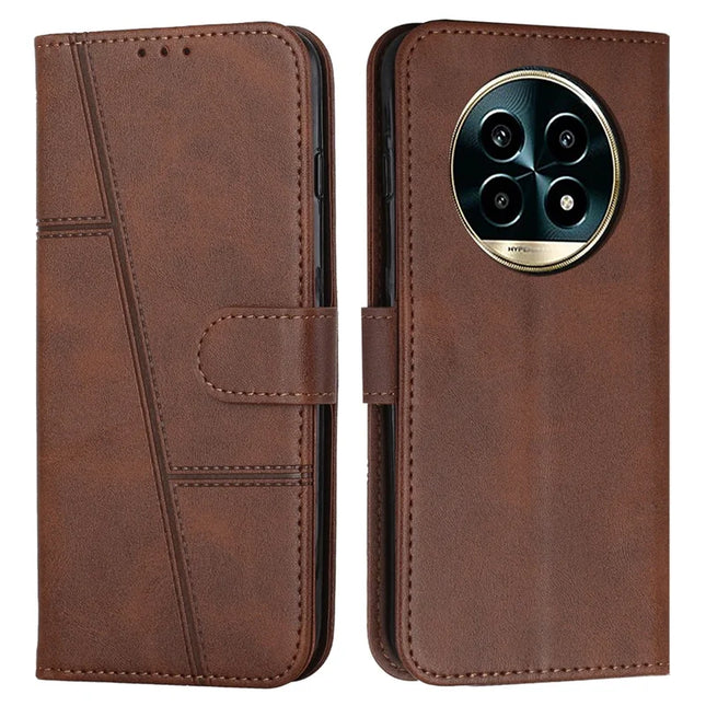 For Realme 13+ 5G / 13 Pro 5G (China) Case Stand Flip Protective Leather Phone Cover - Brown