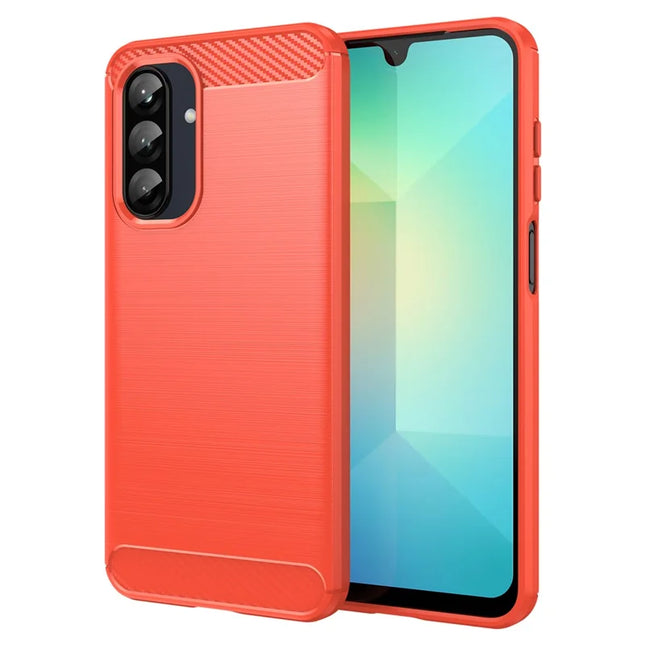 For Samsung Galaxy A26 5G Case Carbon Fiber Texture Brushed Anti Fingerprint Phone Back Cover - Red