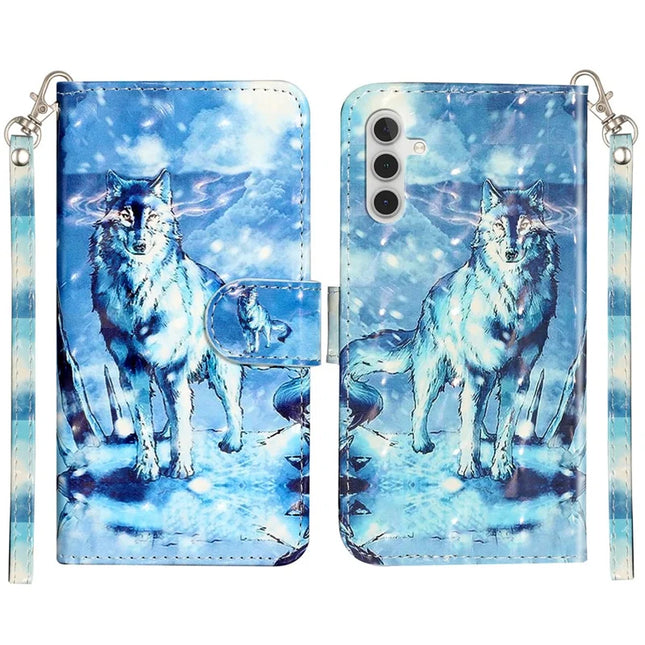 For Samsung Galaxy A16 4G / 5G Case 3D Pattern Printed Phone Leather Phone Cover - Snow Wolf