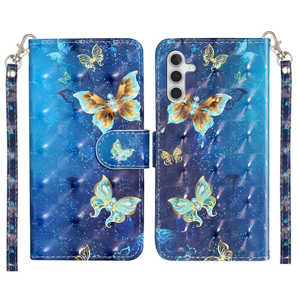 For Samsung Galaxy A16 4G / 5G Case 3D Pattern Printed Phone Leather Phone Cover - Blue Gold Butterflies