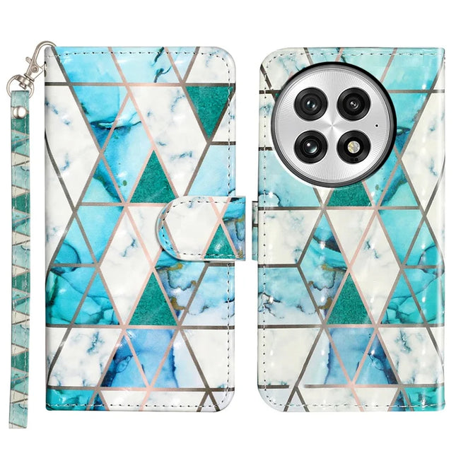 For OnePlus 13 Case 3D Pattern Printed Phone Leather Phone Cover - Green Marble