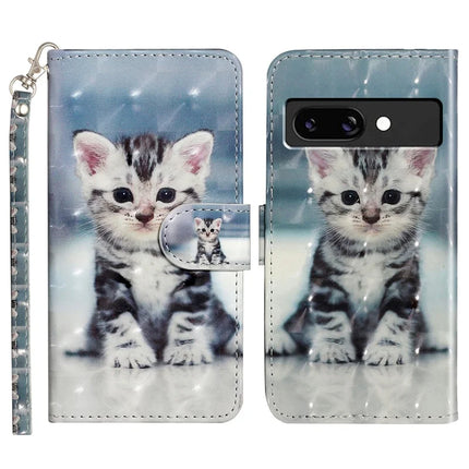 For Google Pixel 9a Case 3D Pattern Printed Phone Leather Phone Cover - Cat