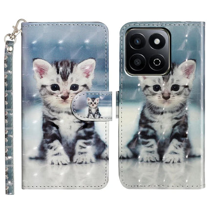 For Honor X7c 4G / 200 Smart 5G Case 3D Pattern Printed Phone Leather Phone Cover - Cat