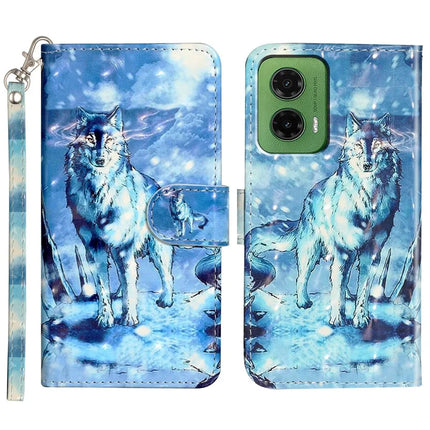 For Motorola Moto G35 5G Case 3D Pattern Printed Phone Leather Phone Cover - Snow Wolf