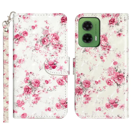 For Motorola Moto G35 5G Case 3D Pattern Printed Phone Leather Phone Cover - Roses