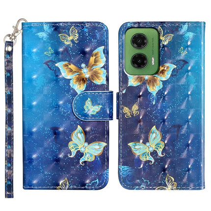 For Motorola Moto G35 5G Case 3D Pattern Printed Phone Leather Phone Cover - Blue Gold Butterflies