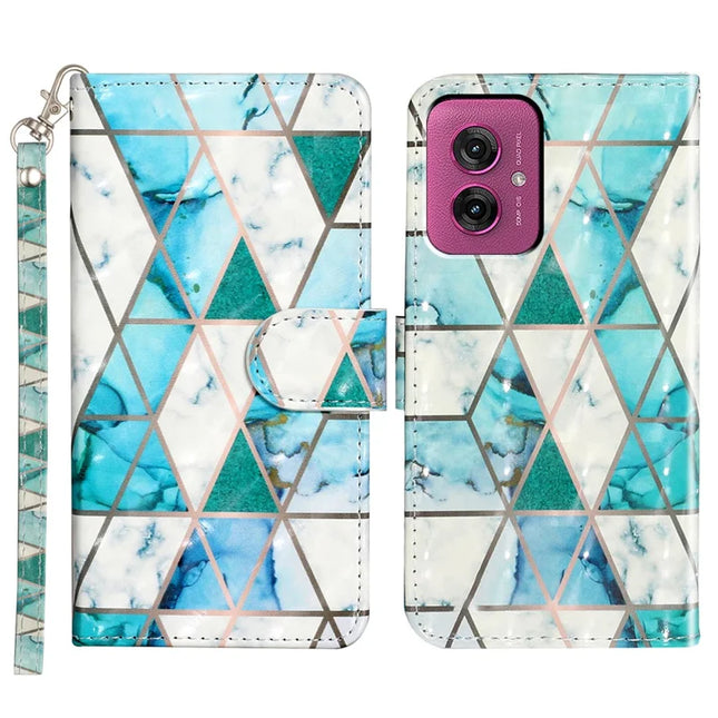 For Motorola Moto G55 5G Case 3D Pattern Printed Phone Leather Phone Cover - Green Marble