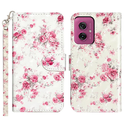 For Motorola Moto G55 5G Case 3D Pattern Printed Phone Leather Phone Cover - Roses