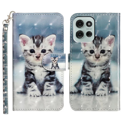 For Motorola Moto G75 5G Case 3D Pattern Printed Phone Leather Phone Cover - Cat