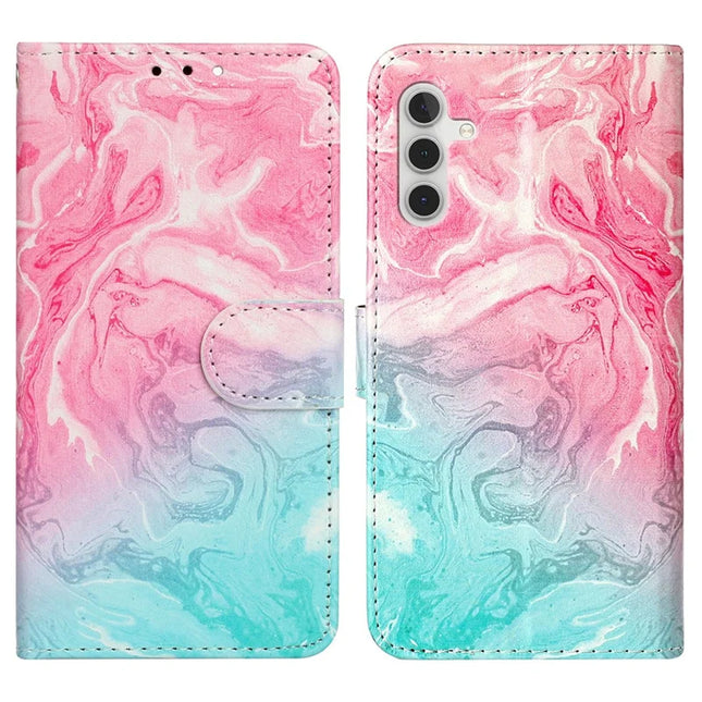 For Samsung Galaxy A16 4G / 5G Case Pattern PU Leather Flip Phone Cover - Pink Green Marble