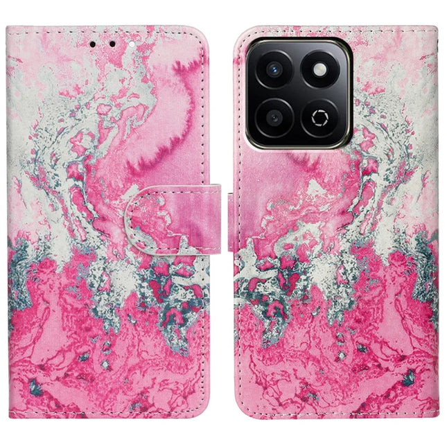 For Honor X7c 4G / 200 Smart 5G Case Pattern PU Leather Flip Phone Cover - Pink Seawater Marble