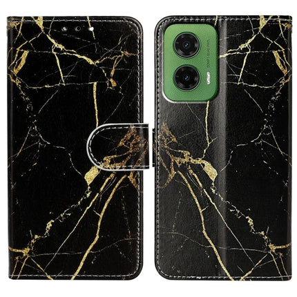 For Motorola Moto G35 5G Case Pattern PU Leather Flip Phone Cover - Black Gold Marble