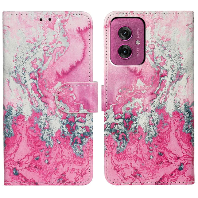 For Motorola Moto G55 5G Case Pattern PU Leather Flip Phone Cover - Pink Seawater Marble