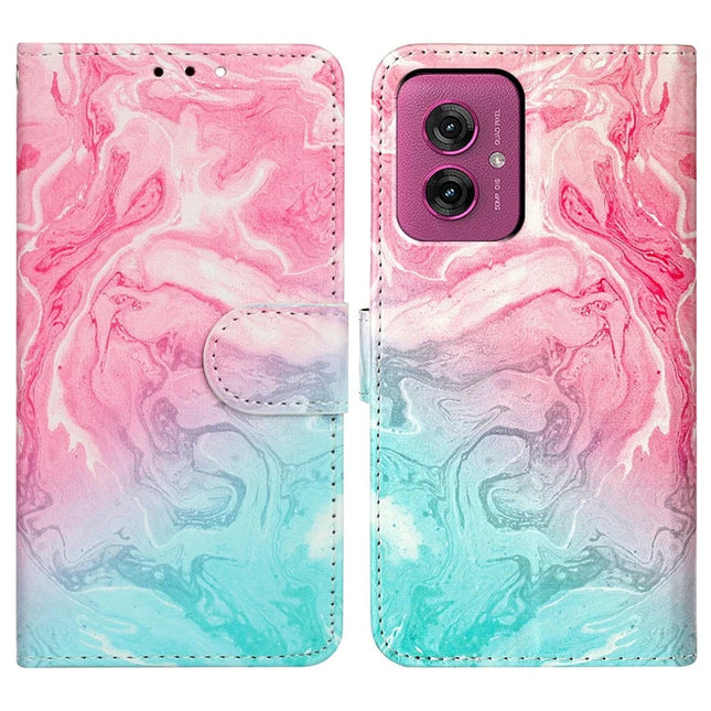 For Motorola Moto G55 5G Case Pattern PU Leather Flip Phone Cover - Pink Green Marble