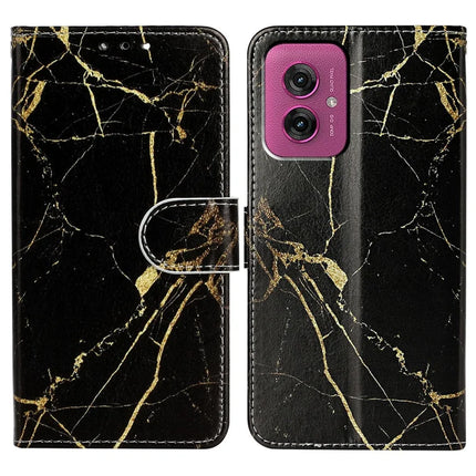 For Motorola Moto G55 5G Case Pattern PU Leather Flip Phone Cover - Black Gold Marble