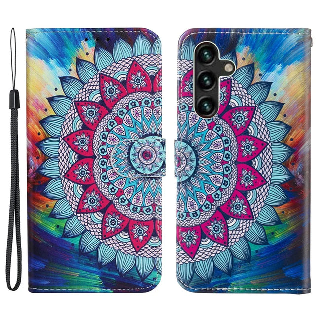 For Samsung Galaxy A36 5G Case Pattern Leather Wallet Phone Cover with Card Holder - Mandala Flower