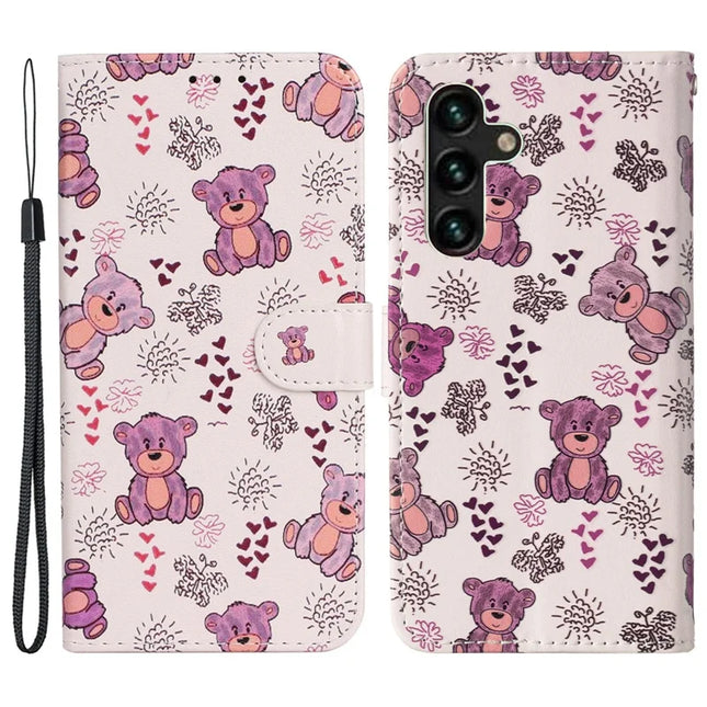 For Samsung Galaxy A36 5G Case Pattern Leather Wallet Phone Cover with Card Holder - Bear