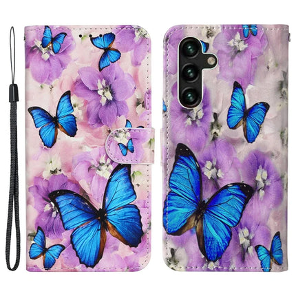 For Samsung Galaxy A36 5G Case Pattern Leather Wallet Phone Cover with Card Holder - Purple Flower Butterfly