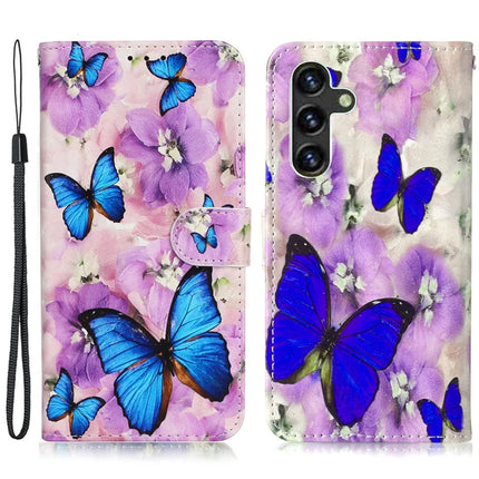 For Samsung Galaxy A26 5G Case Pattern Leather Wallet Phone Cover with Card Holder - Purple Flower Butterfly